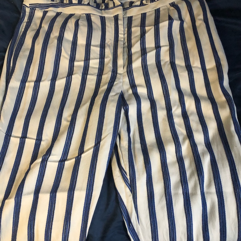 High waisted linen blend wide leg pants